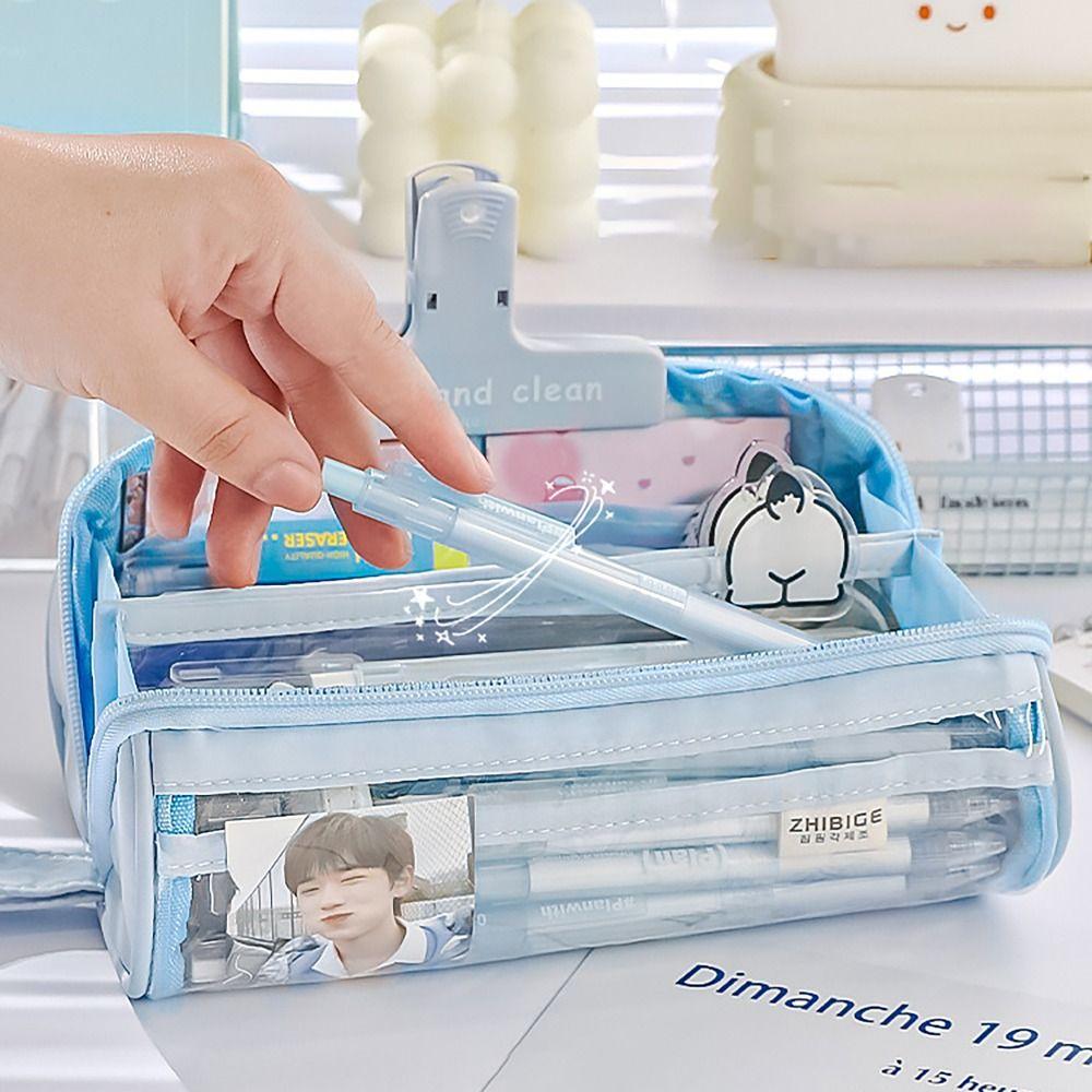 8 LAYERS Pen Bag Transparent Window Stationery Organizer Portable Pencil Case Student Gift