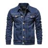 Весенняя мужская джинсовая куртка с лацканами, однобортная однобортная однотонная модная мотоциклетная джинсовая куртка, облегающая хлопковая повседневная черная, синяя куртка