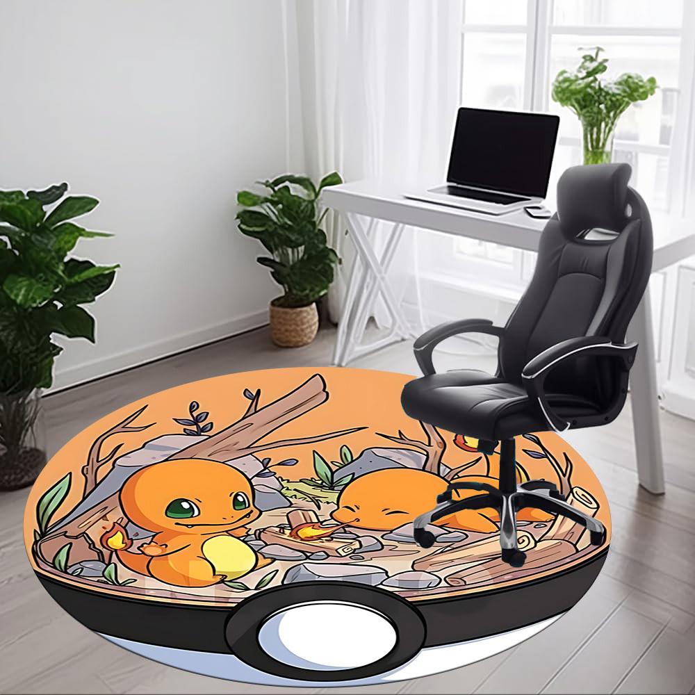1pc Poke Ball Pokémon Charmander Office Round Area Rug, Under Office Chairs Bedroom Living Room Home Decor a092