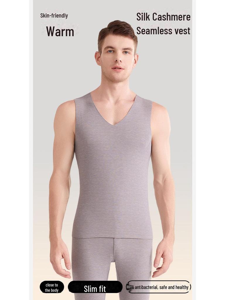Бесшовный антибактериальный бархатный кашемировый теплый жилет класса А для мужчин