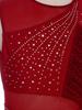 Kids Girls Dance Competition Dress: Color Block Patchwork Side Split Mesh with Shiny Rhinestones & Back Invisible Zipper for Lyrical Performance