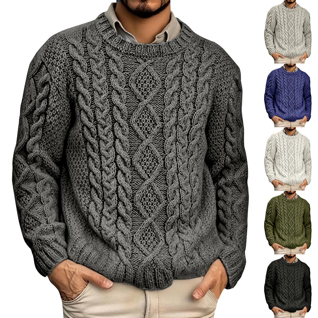 Fashionable Casual Round Neck Pullover Long Sleeved Men's Knitted Sweater