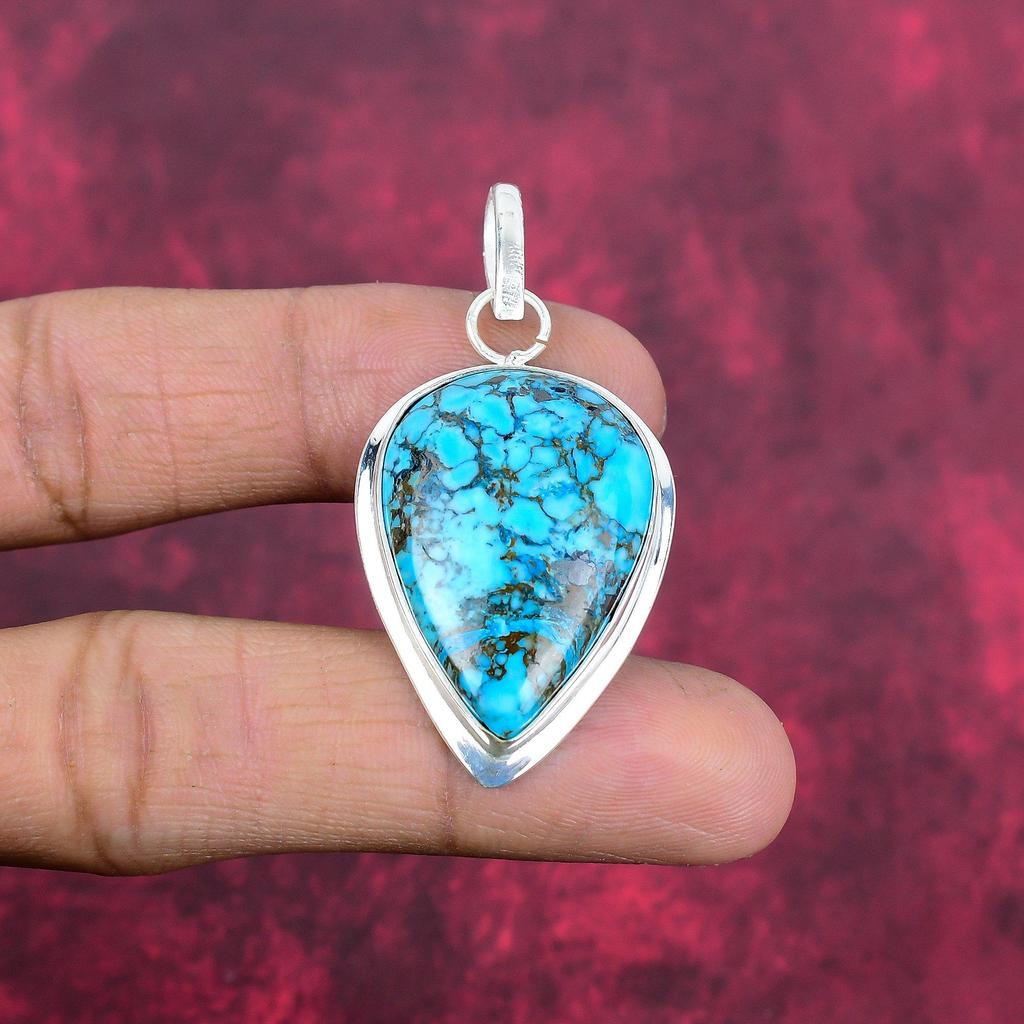 Подвеска из драгоценного камня ручной работы с синей бирюзой, антикварная ювелирная подвеска из стерлингового серебра 925 пробы, для подарка на помолвку