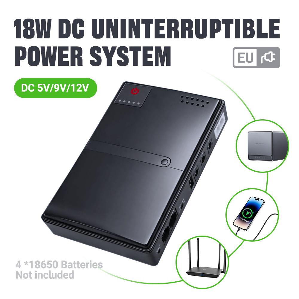 DC1018L Uninterruptible Power Supply 18W and Replaceable 18650 Battery Desgin - 5V 9V 12V Output for Router Modem Backup Power