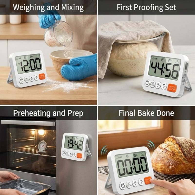 Digital Alarm Clock with Large Display, Two Alarm Functions, Up and Down Time Support, Magnetic Stand for Kitchen Desk Use Daily Indoors