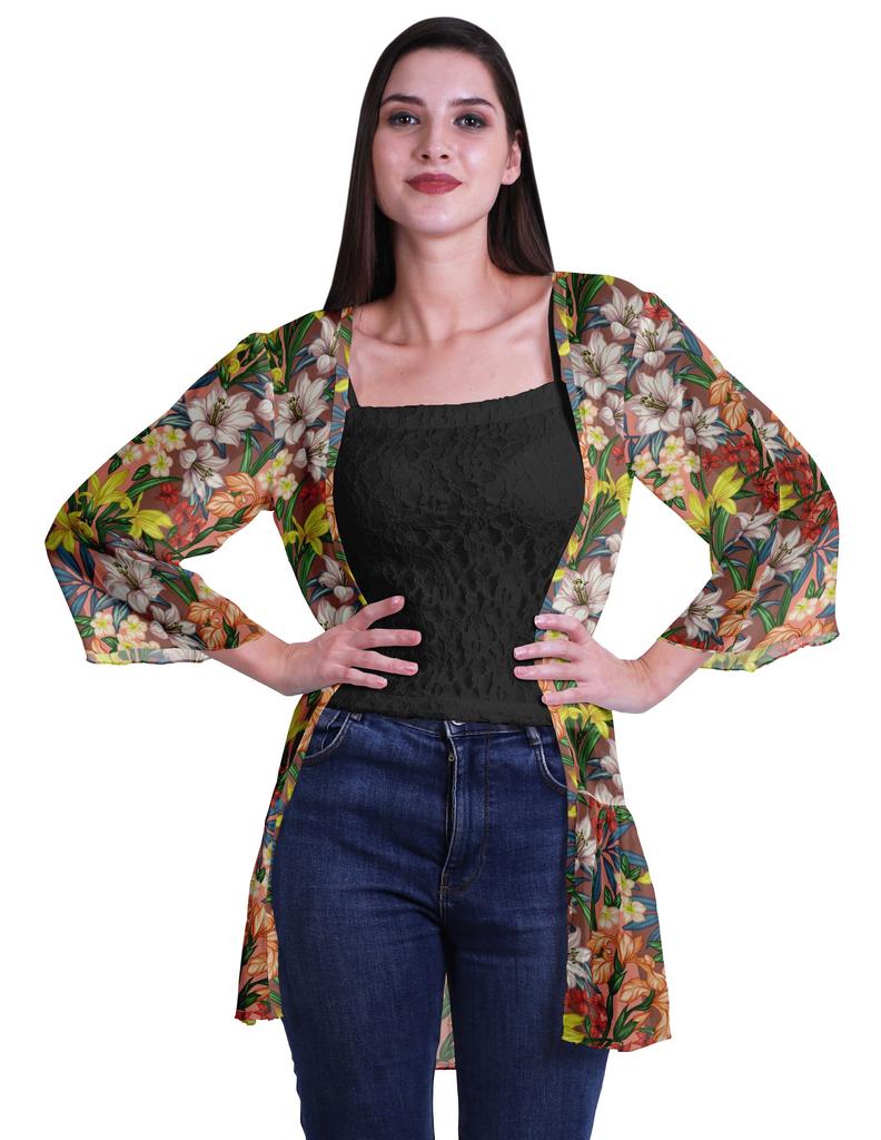 Moomaya Printed Georgette Beach Clothes For Women Short Shrug Cover Up