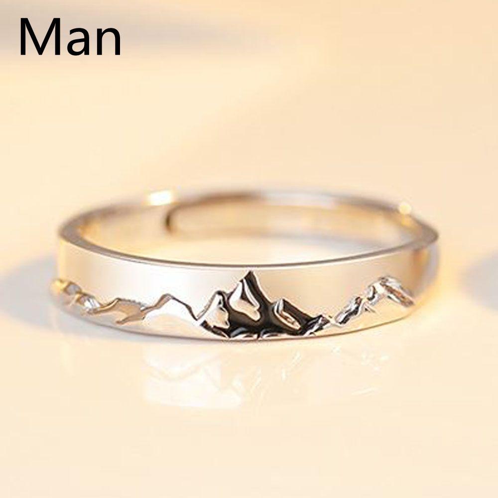 Weddings Valentine's Day Present Couple Rings Adjustable Mountain and Sea S925 Silver Plated