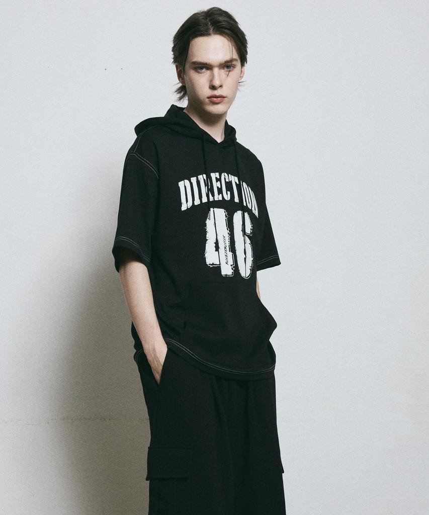 BUNKERBUSTER Contrast Stitch Lettering Hoodie Short Sleeve T-Shirt Mq7Tu424_Black