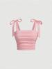 Solid Tie Shoulder Ruched Wide Strap Slim Fit Crop Top for Women Y2K Clothes Pink Backless Cami Top Streetwear