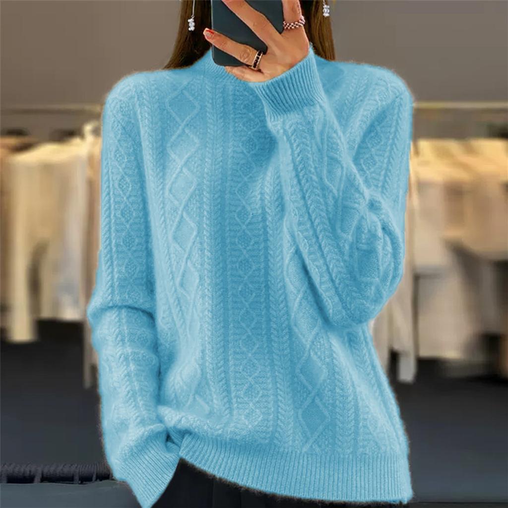 Женский модный свитер с высоким воротом, однотонный трикотажный свитер, повседневный свитер