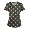 Women's Fashion Printed Short Sleeve V Neck Pattern Tops Pocket Working T-shirts