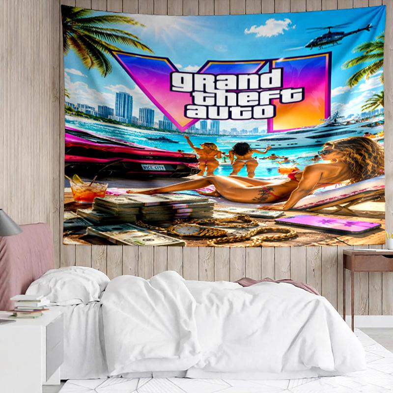 Game Grand Theft Auto Tapestry for Bedroom Aesthetic Classroom Tapestries Wall Hanging for Living Room Dorm Office,Ideal Creative Gift