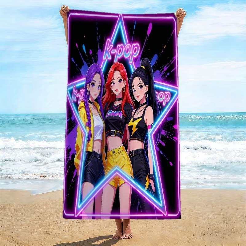 K-Pop Neon Star Anime Girl Group Beach Towel Microfiber Soft Quick Dry Idol Print Bath Towel for Fans Swimming Outdoor