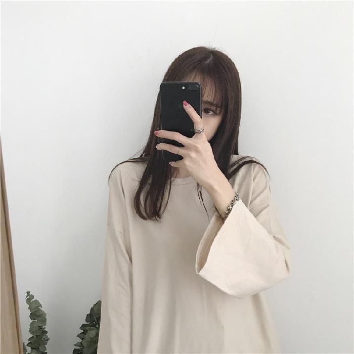 2025 Осень Женский свободный крой с длинными рукавами, однотонный, сладкий базовый топ