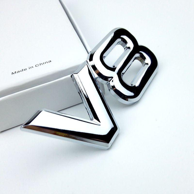 3D Metal Black Chrome Car Rear Trunk Fender Side Emblem Badge V8 Sticker For VW Toyota Honda Jeep Land Rover Car Acceesories