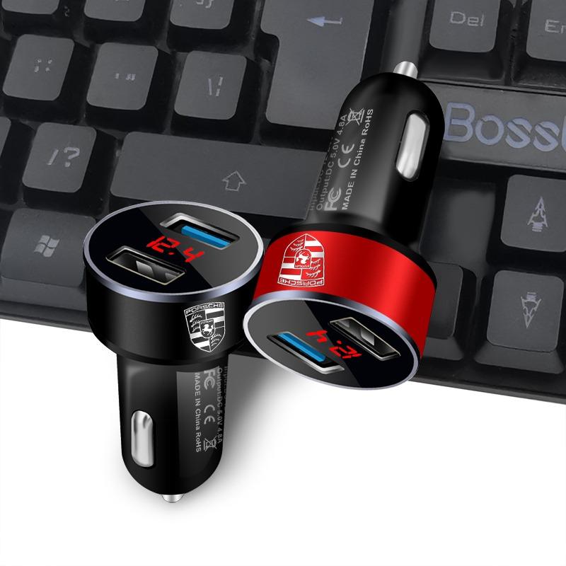 Car Charger 2 USB Ports Fast Charging Digital Display Car Accessories For Porsche Boxster Cayenne Panamera Macan Cayman 911 918 996 917 991