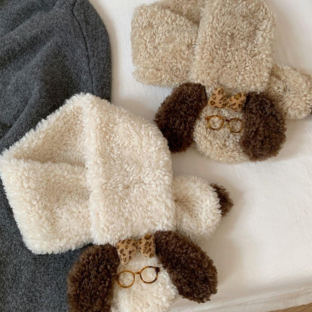 Lamb Plush Scarf Knitted Winter Cashmere Scarves Cute Glasses Puppy Scarf Women/Men