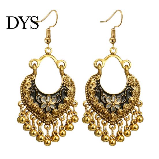 Pendientes bohemios de gancho esmaltado con borlas y campanas de flores para mujer, joyería para banquetes y fiestas