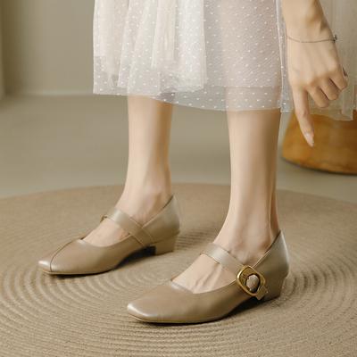 Французские туфли на толстом каблуке, женские, лето 2025, новые, с ремешком на подъеме, ретро, для работы, удобные, с мягкой подошвой, Мэри Джейн, на высоком каблуке