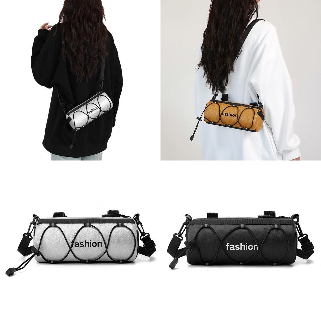 Simple Letter Print Neutral Cylindrical Crossbody Bag With Reflective Strip For Casual Outings