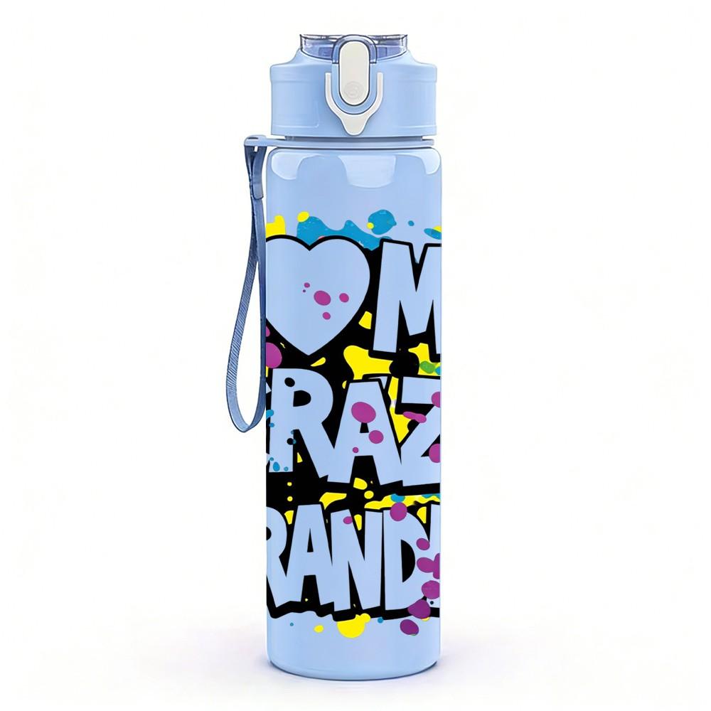 1PC I Love My Crazy Grandma Quote Print 750ml Color Plastic Sports Water Bottle Leakproof Flip Straw Lid Suitable for Sports Office Home Use