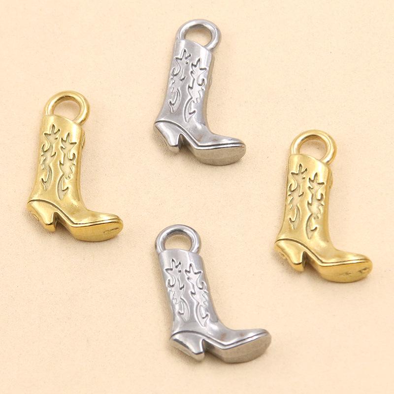 Dual-Color Stainless Steel Double-Sided High Boots Pendant Accessory, 13x21mm