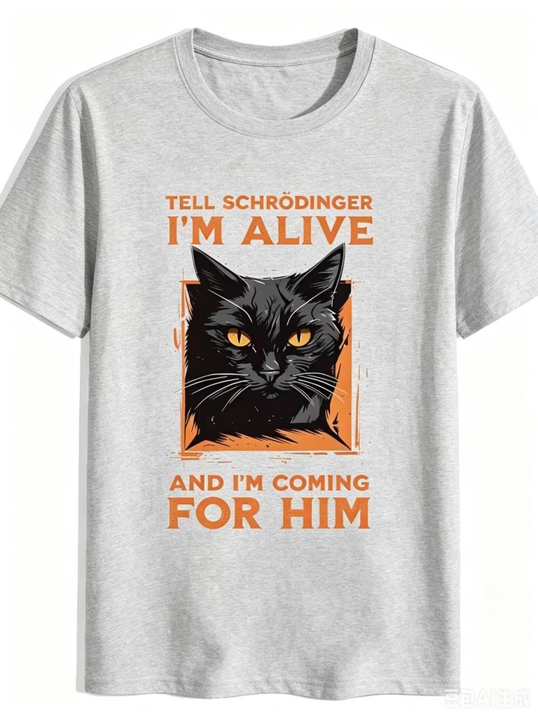 Unisexs Tshirt Funny Black Cat Text Printed T Shirts Meme Tees Solid Cotton Crewneck Tops Loose Big Size Unisex Unisex Short Sleeve