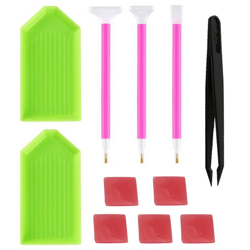 Pack of 11 5D Diamond Painting Tools Kit Point Drill Pen + Glue + Plastic Tray + Tweezers Diamond Cross Stitch Embroidery Accessories