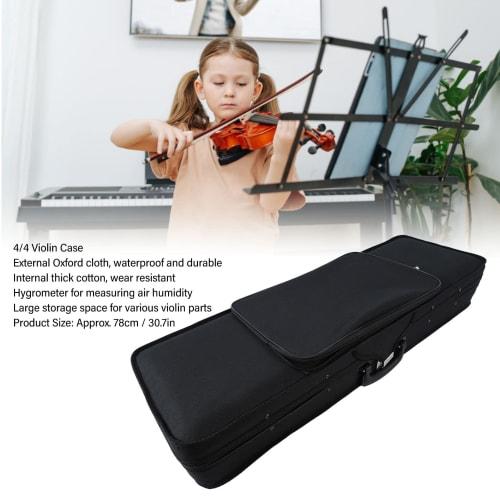 Portable, lightweight 4/4 violin case with built-in hygrometer.