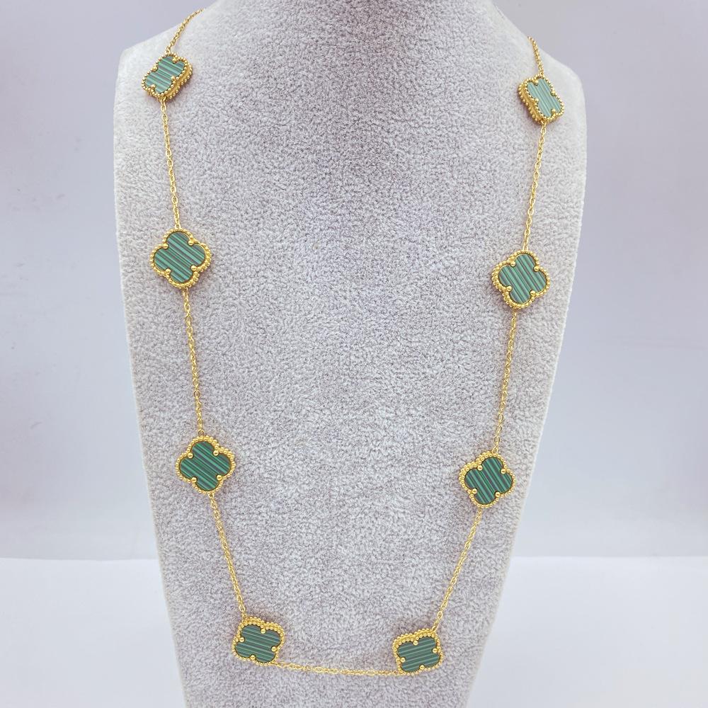 15 мм Титановая сталь Четырехлистный цветок 10 цветов Цепочка для свитера 60 см Двойное удачное ожерелье с четырехлистным клевером