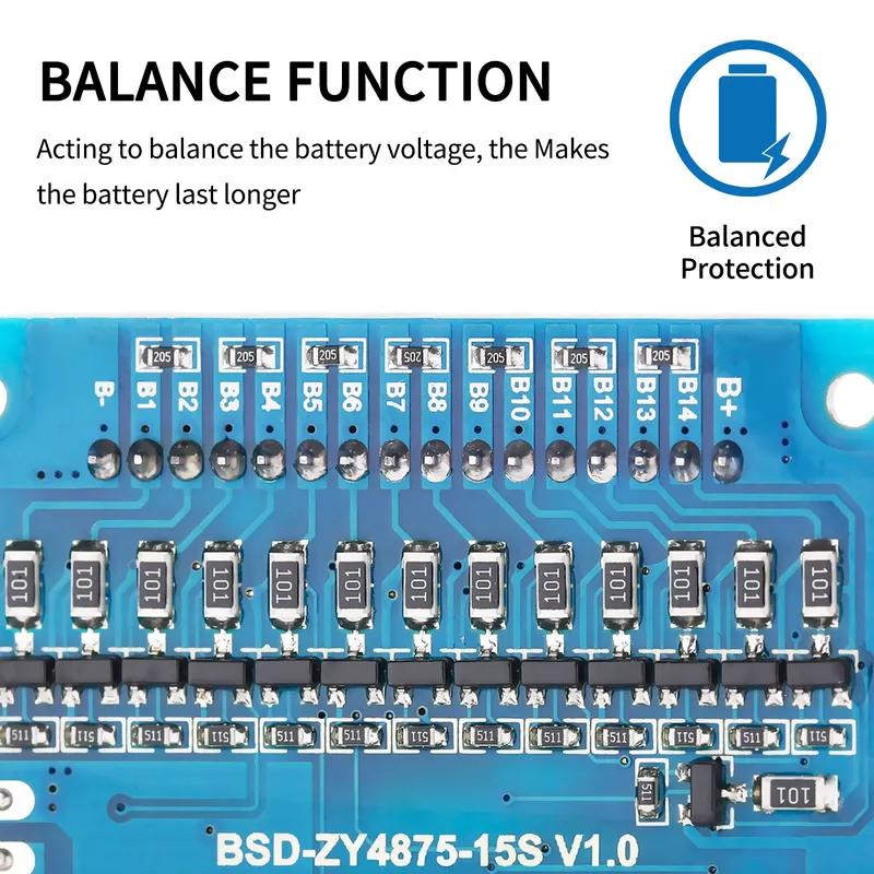 Плата защиты литиевой батареи 16S BMS 60V 20A/30A/50A/100A с балансировочным проводом и NTC, общий порт, десять функций защиты