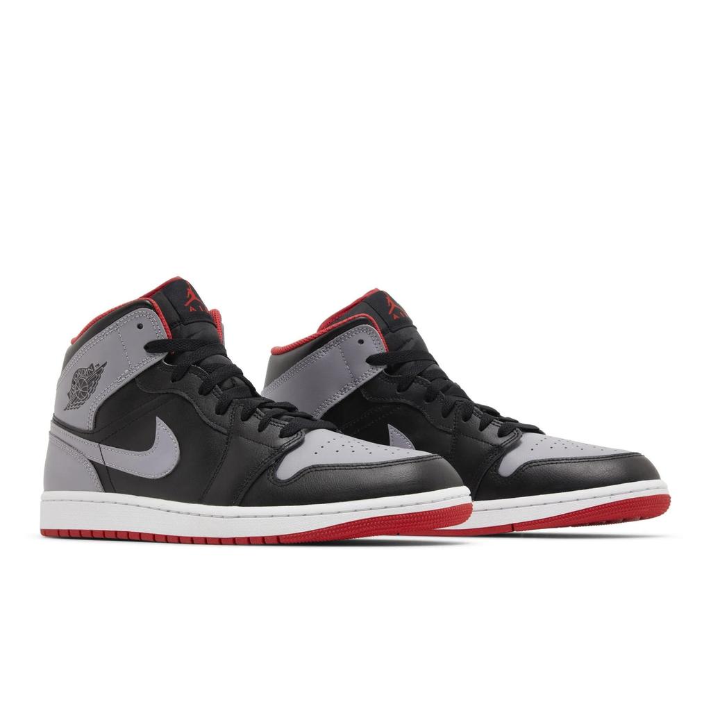 Air Jordan 1 Mid 'Bred Shadow' (Unisex) Black / Cement Grey / Fire Red / White Vintage Basketball Shoes DQ8426 006