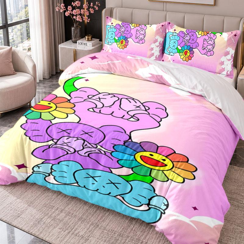 Kaws 3Pcs Bedding Set Duvet Cover With Two Pillowcases For Bedroom Home Decoration