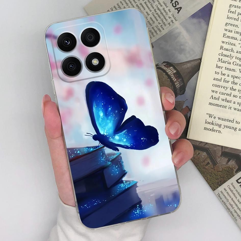Чехол для телефона Honor Magic5 Pro 9S 9X Pro 20S 30S X8a X7a 8A Pro, задняя крышка, прозрачный противоударный мягкий силиконовый чехол с бабочкой и цветком для Honor, бампер