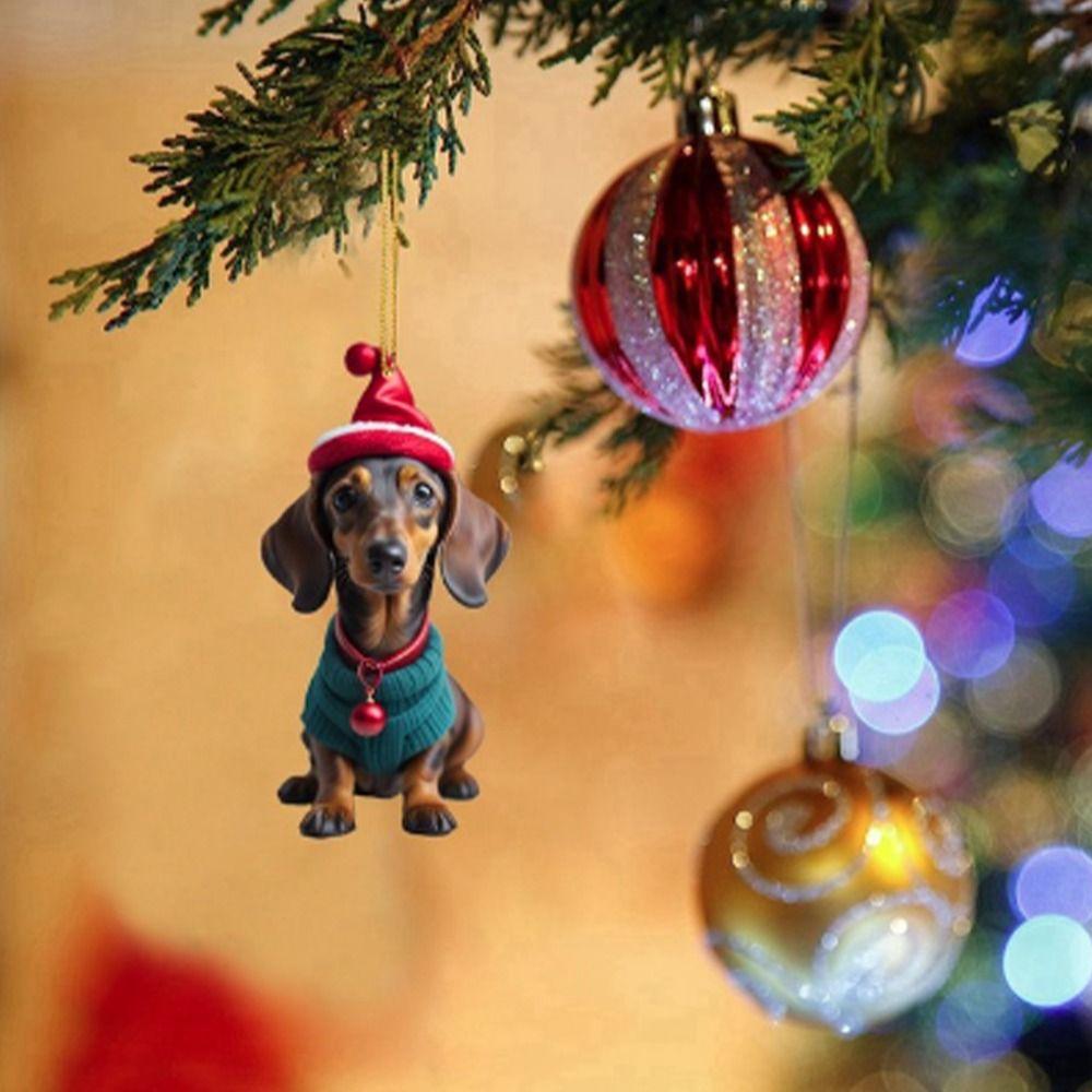 2D Christmas Tree Pendant Cute Dog Car Hanging Interior Christmas Ornaments  Home