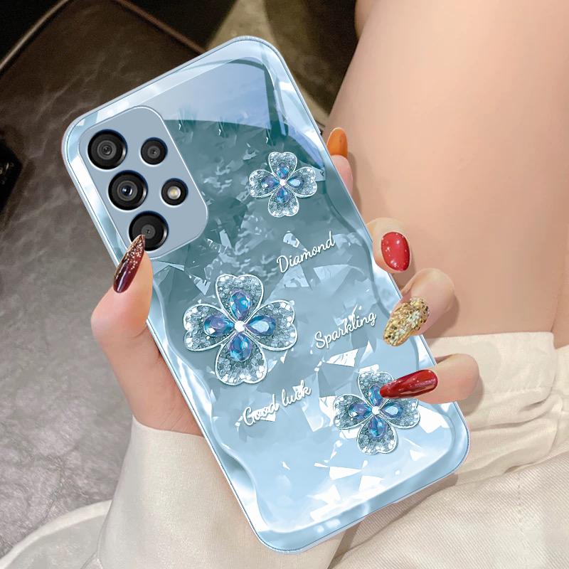 Чехол для телефона из закаленного стекла для Samsung Galaxy S10 4G S20 11E 30 S21 21Fe 22 Pro S23 Ultra 5G S8 S9 Вода Бриллиант Цветок Листья