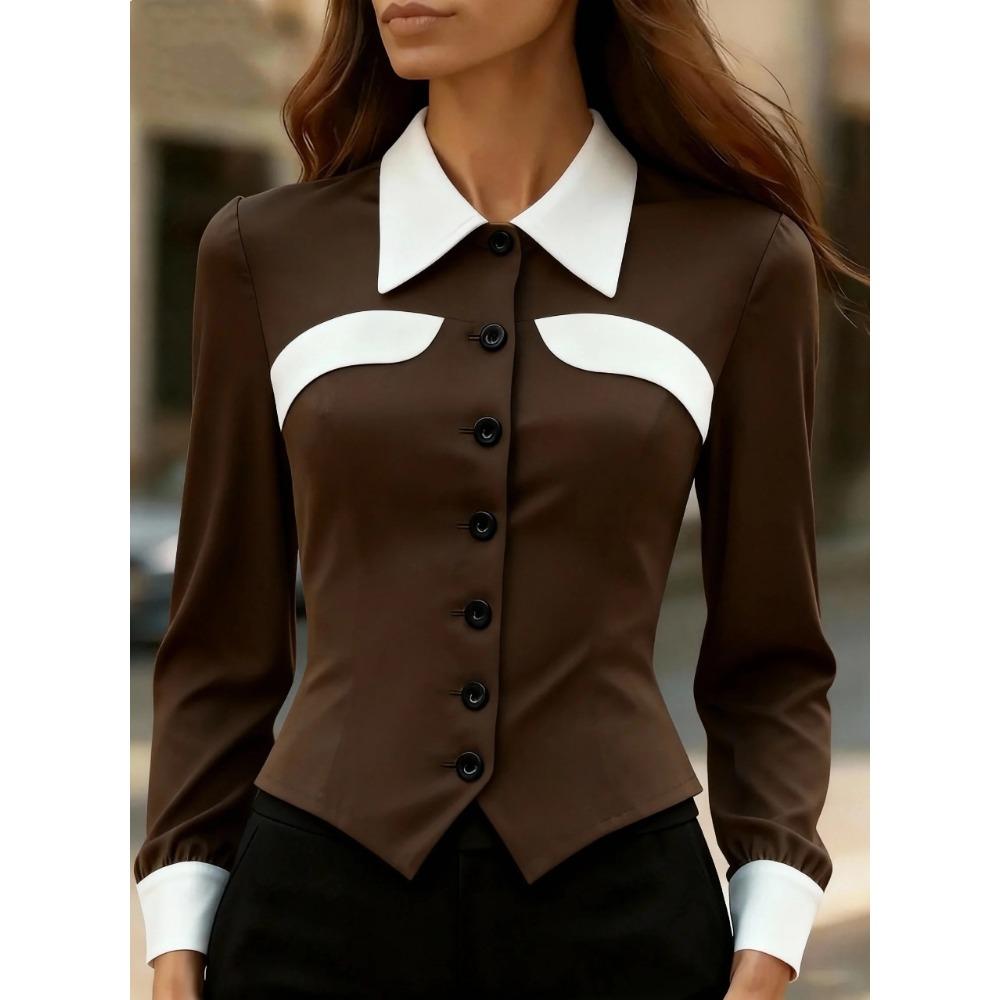 Women’s Commuter-Style Colour-Blocked, Fitted, Versatile and Slimming Long-Sleeved Shirt