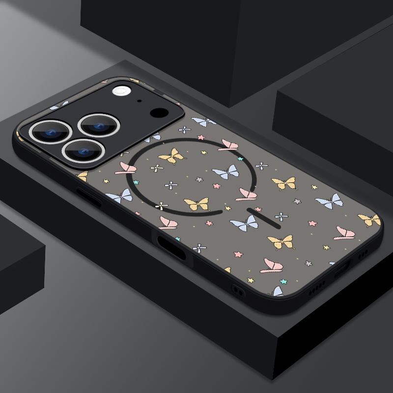 Фантастический чехол с принтом бабочки для iPhone 17 18 Pro Max Магнитный для Magsafe Тонкий Гибридный Матовый чехол для iPhone 16 15 14 13 Pro Max 17E