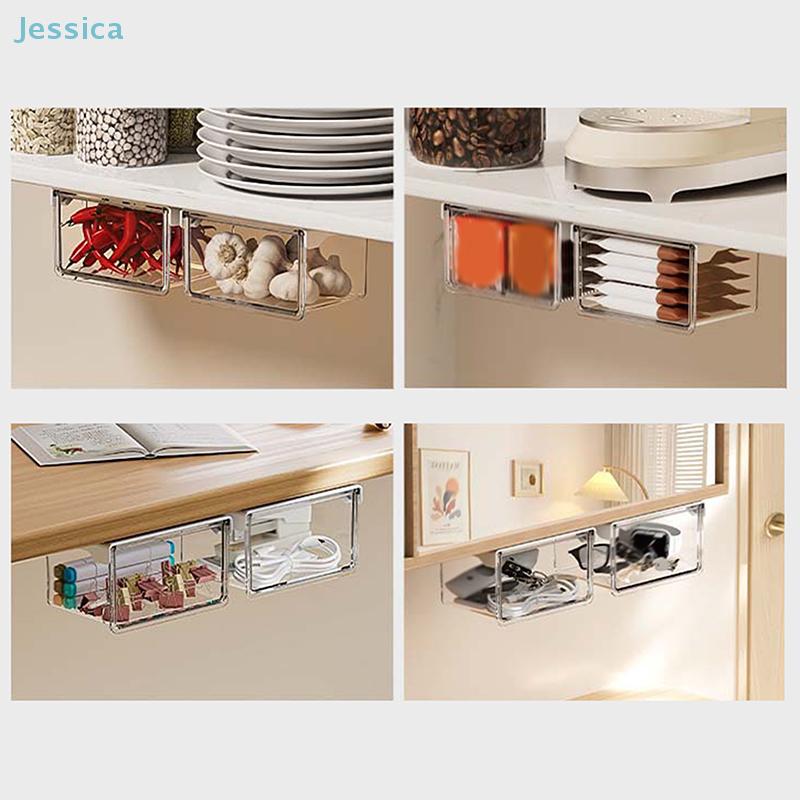 Under-Shelf Hanging Storage Bins Clear Plastic Organizers For Bathroom Kitchen Closet