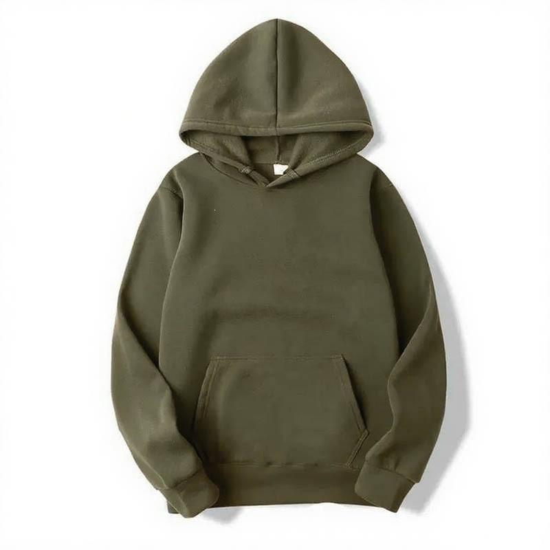 Winter Fleece Hooded Sweatshirt Men Solid Color Loose Casual Sport Outerwear