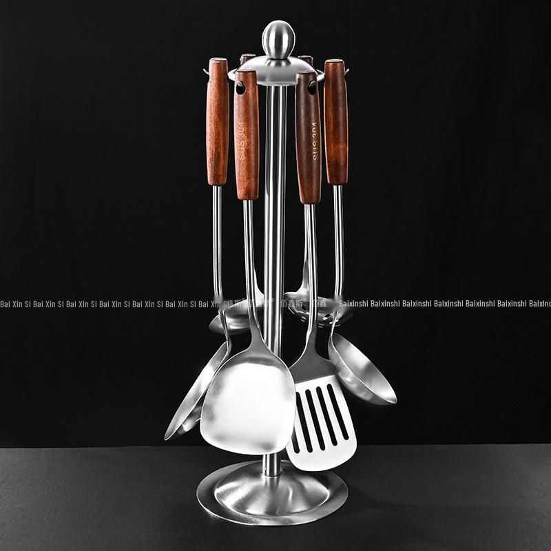 Набор перфорированной лопатки и половника из нержавеющей стали 304 с деревянной ручкой - Кухонные принадлежности, устойчивые к высоким температурам