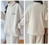 Женская жаккардовая пижама из кораллового флиса: Милый, теплый кардиган с воротником-стойкой на молнии для осени и зимы