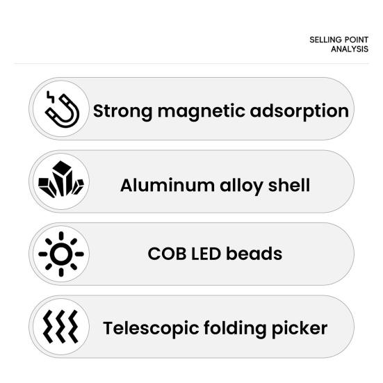 COB Фонарик с телескопическим магнитным захватом для сбора, для активного отдыха, кемпинга, пеших прогулок, ремонта автомобиля, аварийный ручной фонарь с выдвижным магнитом