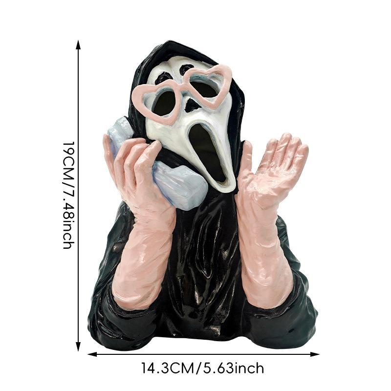 1PC Scream Ghost Face Figurine Pink Scream Ghost Face Halloween Decoration Tabletop Ornament
