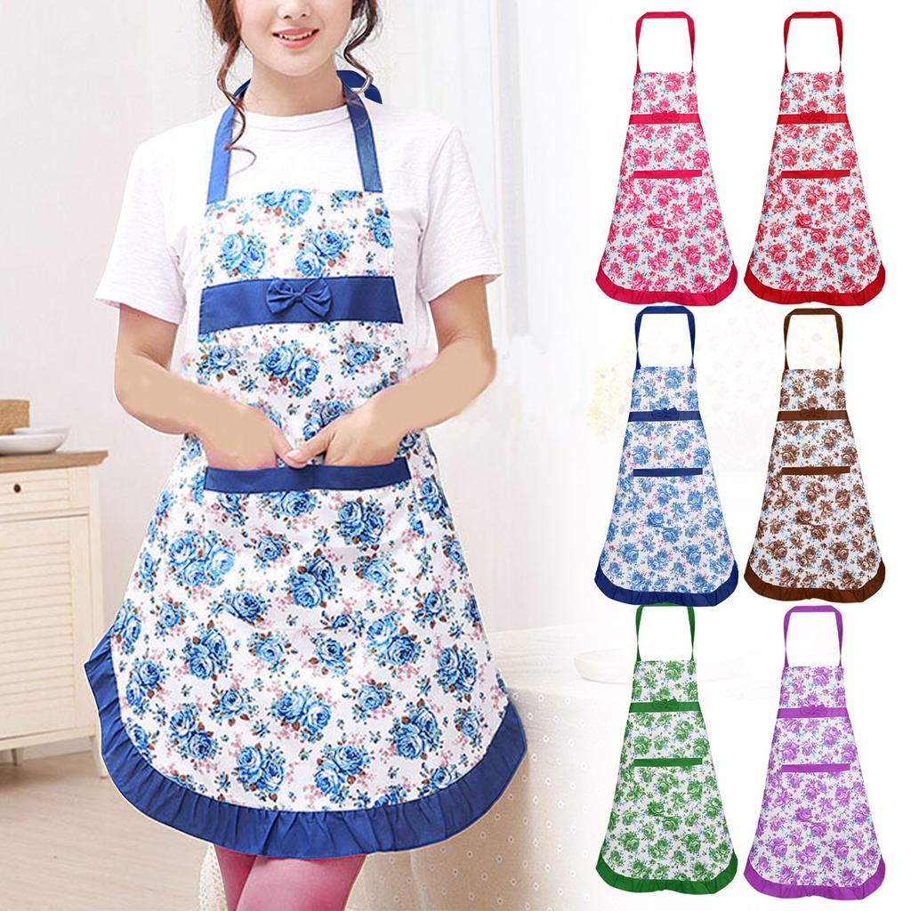 Women's Kitchen Floral Apron With Pockets And Adjustable Waist Belt Women's Bib Apron