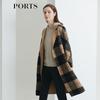 PORTS Women's Black Check Wool Blend Mid-Length Coat
