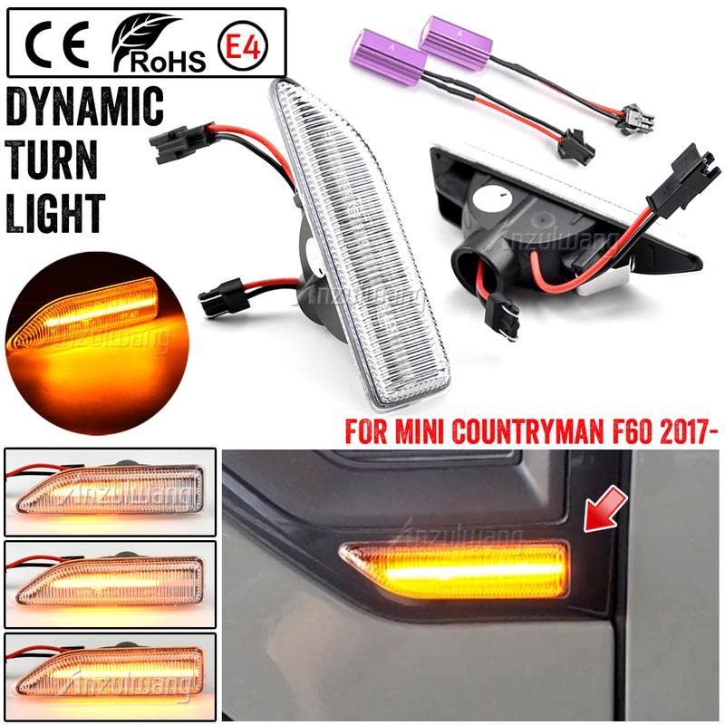 Fit For Mini Countryman F60 2017- Smoked Dynamic Sequential LED Side Marker Light Flowing Turn Signal Lamp 2Pcs