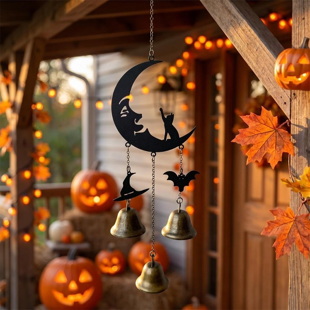 Witch Hat Black Cat Wind Chimes Decorative Garden Patio Decor Hanging Bell Ornament Garden