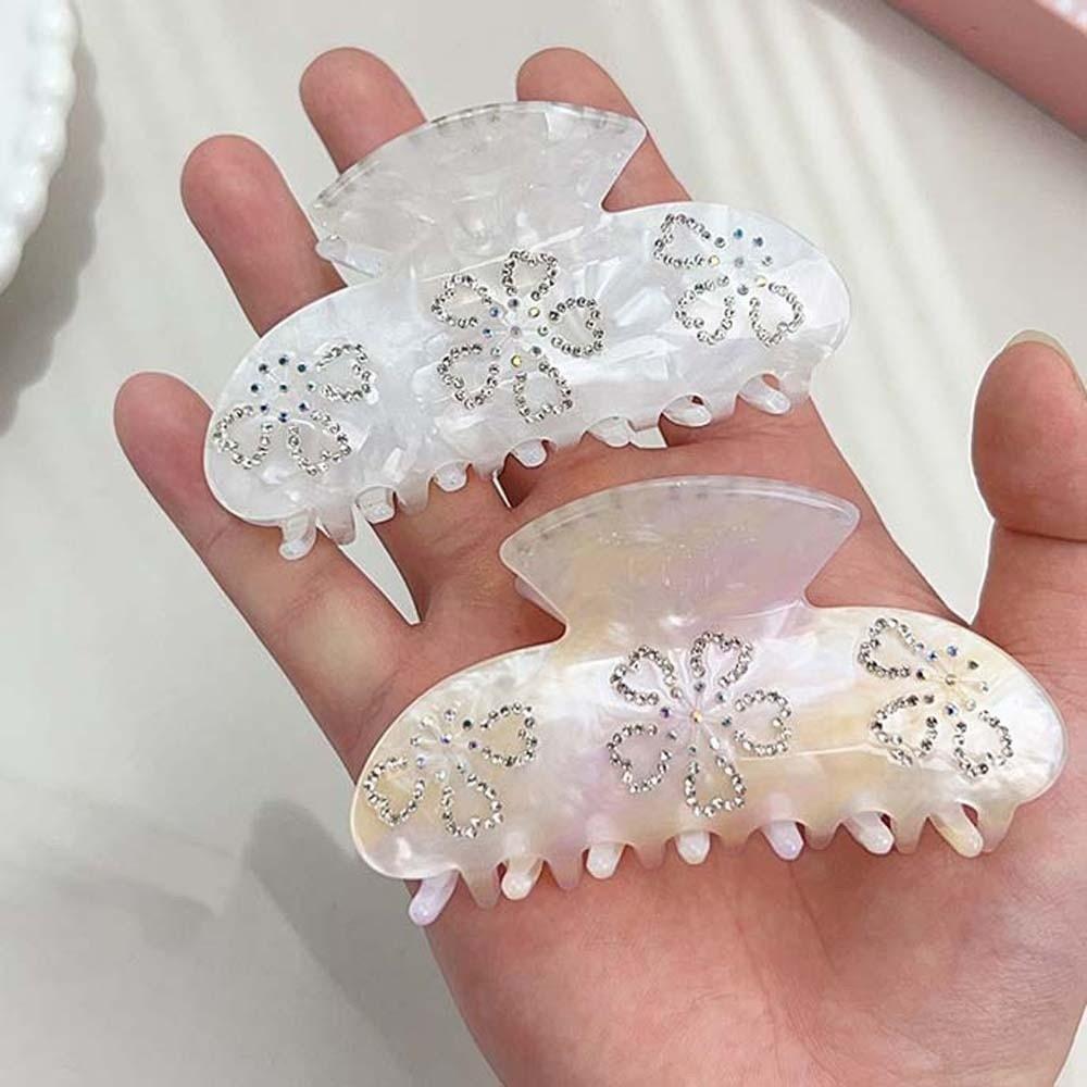 Korean Style Rhinestone-inlay Hair Claw Iridescent Acrylic Hair Claw Women Shark Clip Daily