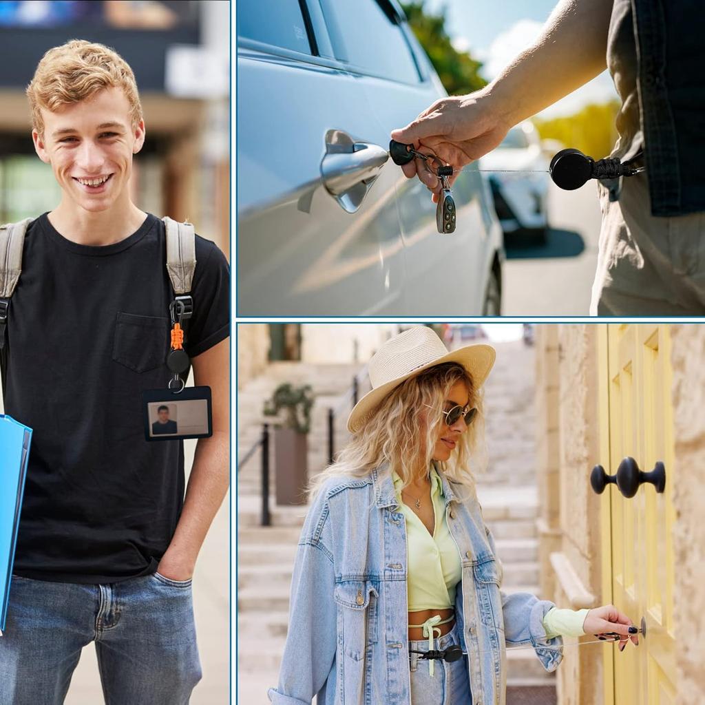 [DMEEK] Набор из 2 брелоков-рулеток с карабином, эластичный брелок-рулетка, многофункциональный, прочный, максимальная длина 60 см, защита от потери, металлический трос,